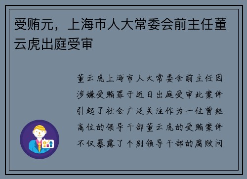 受贿元，上海市人大常委会前主任董云虎出庭受审